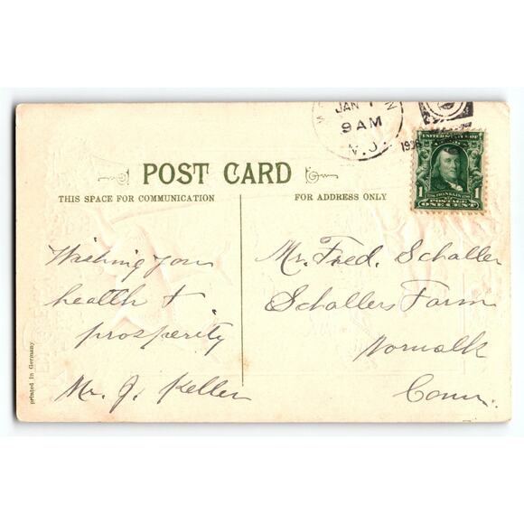 Vintage 1907-1915 Lithograph New Year Postcard with Deer & Winter Scene - Picture 2 of 2